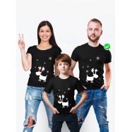 Одинаковые футболки Family Look с принтом "Олени со снежинками" для всей семьи в одном стиле