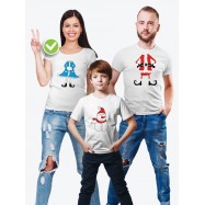 футболка в одном стиле для всей семьи с принтом "Дед мороз / Снегурочка / Снеговик"