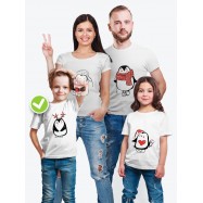 Одинаковые футболки Family Look с надписями для всей семьи в одном стиле с принтом "Милые пингвины"