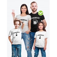 Футболки family look для всей семьи с принтом Powered by | Прикольные одинаковые семейные футболки