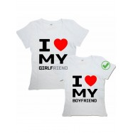 Парные футболки для парня и девушки/для двоих с принтом I love my girlfriend &boyfriend