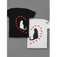 Парная футболка для двоих с принтом "Кошечки & сердечки"