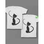 Красивые парные футболки с надписями/для влюбленных с принтом Пара кошек