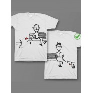 Парные футболки для молодоженов и для двоих влюбленных, для мужа и жены Парочка на скамейке
