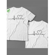 Парная футболка для двоих с принтом "С изображением сердца на линии пульса"