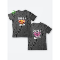 Парная футболка для двоих с принтом "Super папа & Super мама"