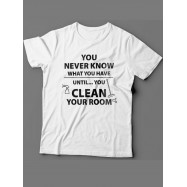 Мужская футболка с прикольным принтом "You never know what you have until you clean your room"