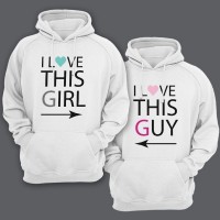 Парные толстовки с капюшоном для влюбленных "I LOVE THIS GIRL/GUY" ("Я люблю эту\этого девчонку\парня")"