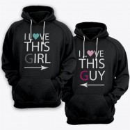 Парные толстовки с капюшоном для влюбленных "I LOVE THIS GIRL/GUY" ("Я люблю эту\этого девчонку\парня")"