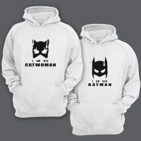 Парные толстовки с капюшоном для двоих "I am his Catwoman (Я его женщина-кошка)"/"I am her Batman (Я ее бэтмен)"