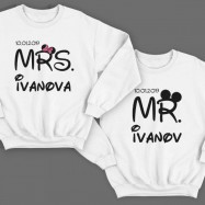 Парные свитшоты для молодоженов "Mr." и "Mrs." с датой свадьбы и фамилиями
