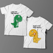 Парные футболки для влюбленных с изображениями динозавриков и надписью  "I love you This much" ("Я люблю тебя ВОТ так")