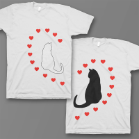 Парные футболки для влюбленных "Кошечки и сердечки"