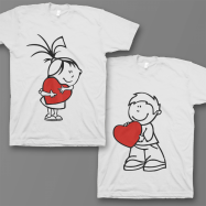 Парные футболки для влюбленных "Девочка и мальчик с сердечками"