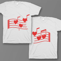 Парные футболки для влюбленных 'Нотки-сердечки'