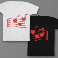 Парные футболки для влюбленных 'Нотки-сердечки'